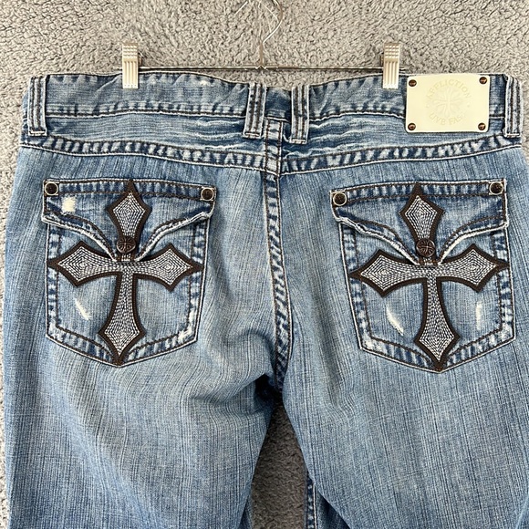 AFFLICTION LOS ANGELES Denim Jeans Mens 42x31 Flap Back Pocket Plain Jane - Picture 11 of 14